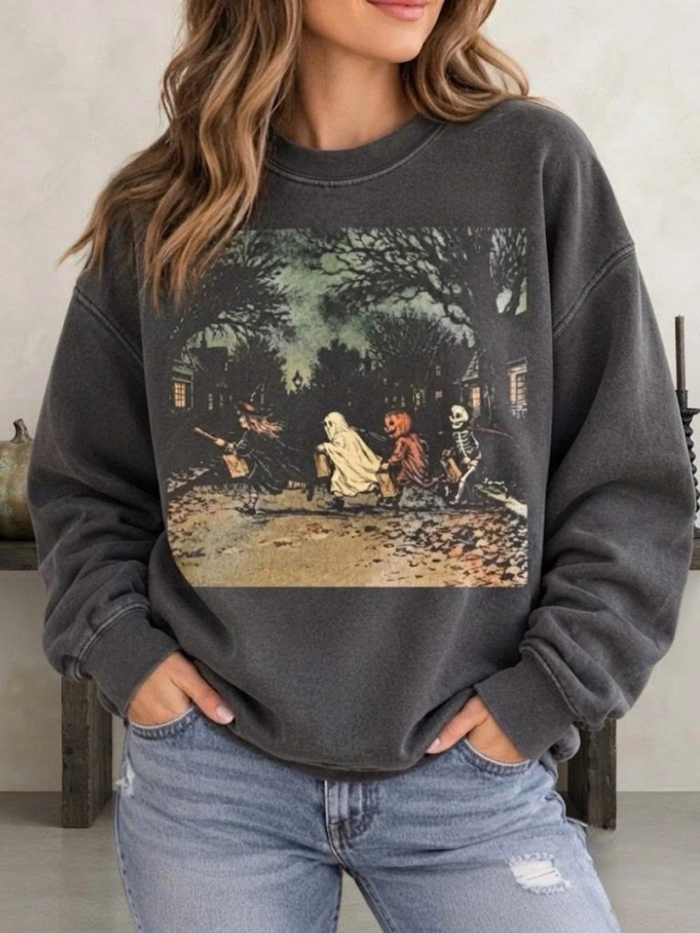 Vintage Charcoal Vintage Halloween Parade Graphic Sweatshirt